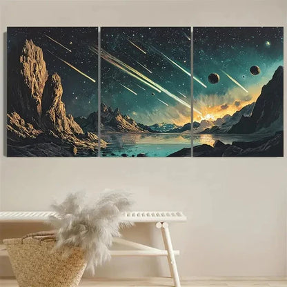 3pcs Celestial Night Sky Wall Art with Mountain Wall Art Set Canvas Unframed - High Quality Print 100% Australian Made Wall Canvas - Bella Home Decor