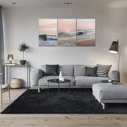 3pcs Beach Sunset Ocean Waves and Sky Metal Print Ready to Hang Art - Bella Home Decor