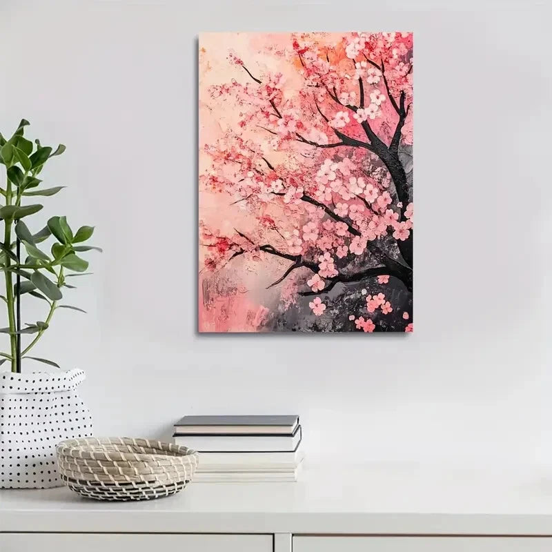 Beautiful Vibrant Pink Floral Black Trunk Painting 40x60cm Metal Print Ready to Hang - Bella Home Decor