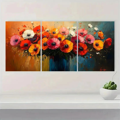 3pcs Flowers in a Vase Abstract P   Wall Art Set Canvas Framed 40x60cm - High Quality Print 100% Australian Made Wall Canvas Ready to Hang - Bella Home Decor