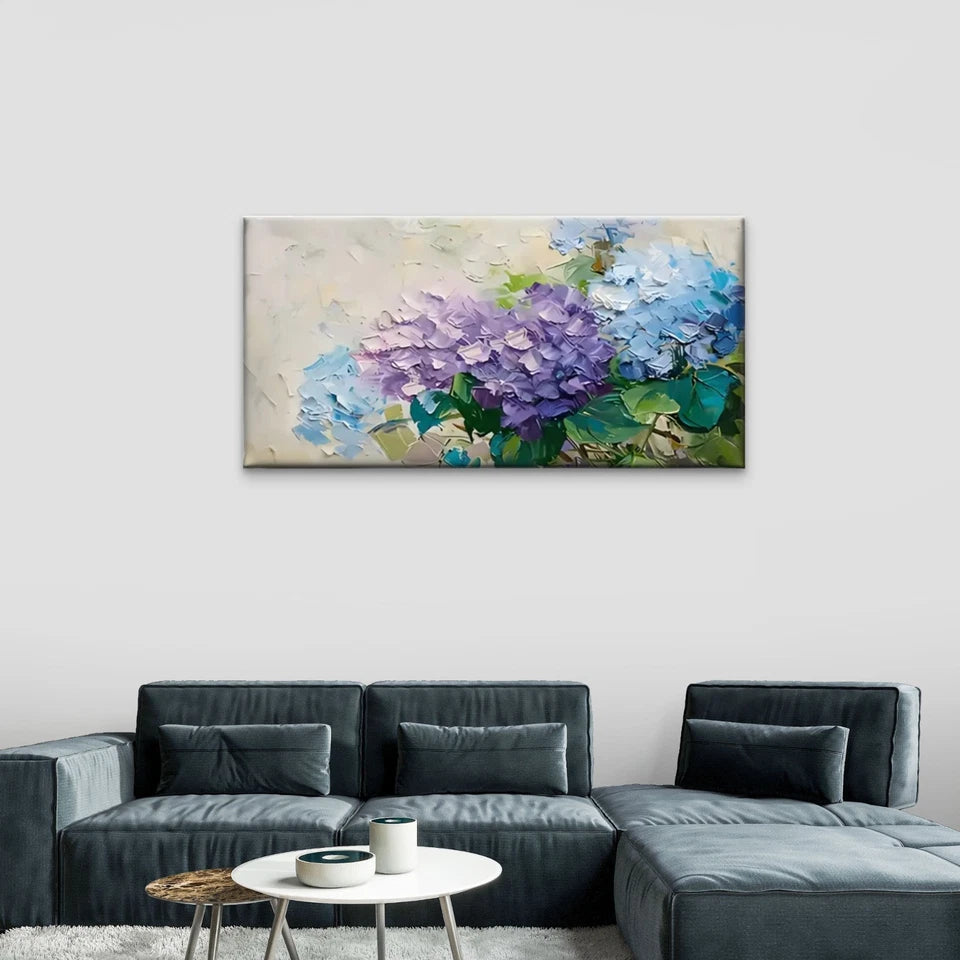 Flowers Blue Purple Abstract Wall Art Canvas Office Home Room Framed 120x60cm