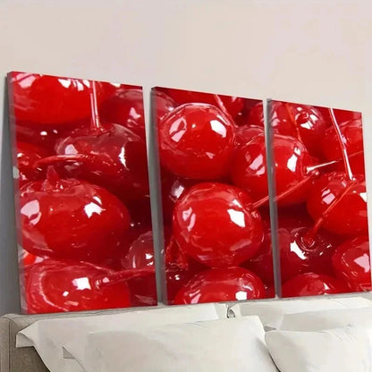 3pcs Red Cherries Art Print Wall Art Set Canvas Framed 40x60cm - High Quality Print 100% Australian Made Wall Canvas Ready to Hang