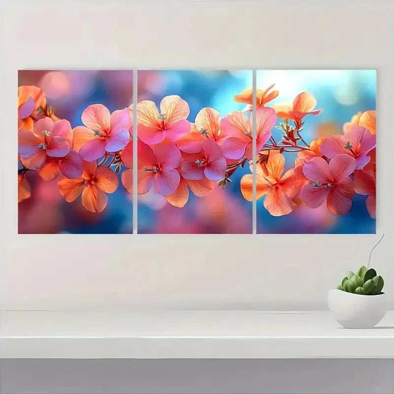 3pcs Floral Design in Pink, Orange & Purple A    Wall Art Set Canvas Framed 40x60cm - High Quality Print 100% Australian Made Wall Canvas Ready to Hang