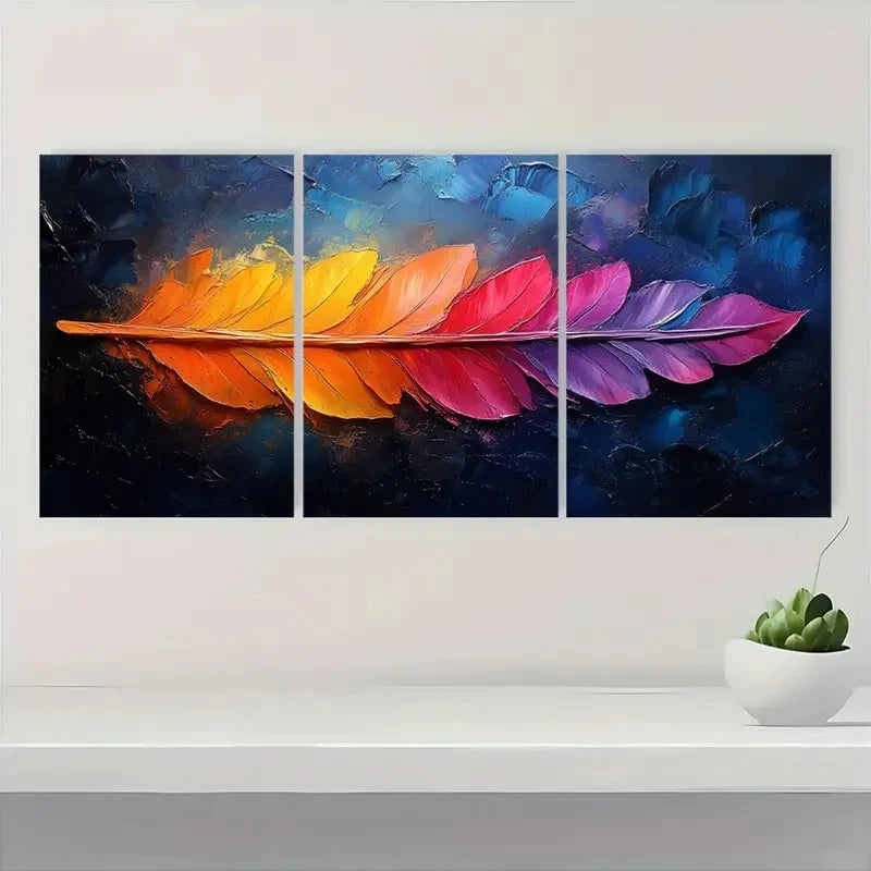 3pcs Colorful Feather  Abstract Art  DS  Wall Art Set Canvas Framed 40x60cm - High Quality Print 100% Australian Made Wall Canvas Ready to Hang - Bella Home Decor