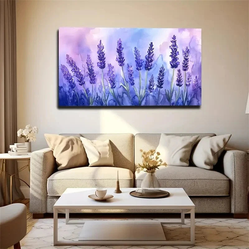 Lavender Flower Bouquet Pastel Wall Art Canvas Office Home Room Framed 120x60cm