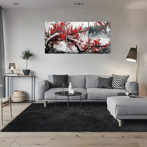 3pcs Cherry Blossom Abstract Landscape Wall Art Canvas Unframed - High Quality Print 100% Australian Made Wall Canvas - Bella Home Decor