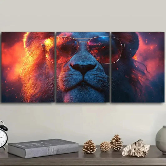 3pcs A long-haired lion Wall Art Set Canvas Framed 60x90cm - High Quality Print 100% Australian Made Wall Canvas Ready to Hang