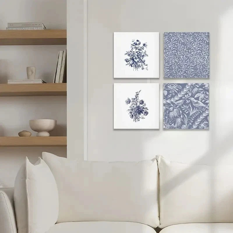 4pcs Blue Wall Art, Botanicals Wall Art Canvas Framed