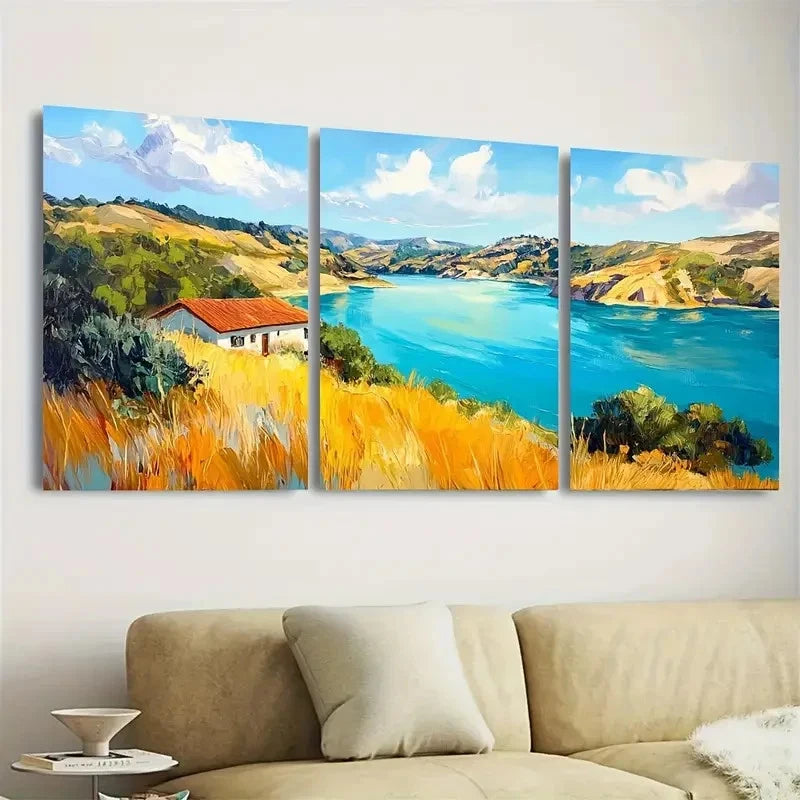 3pcs Lac Payne Lake Casitas California Wall Art Set Canvas Framed 60x90cm - High Quality Print 100% Australian Made Wall Canvas Ready to Hang