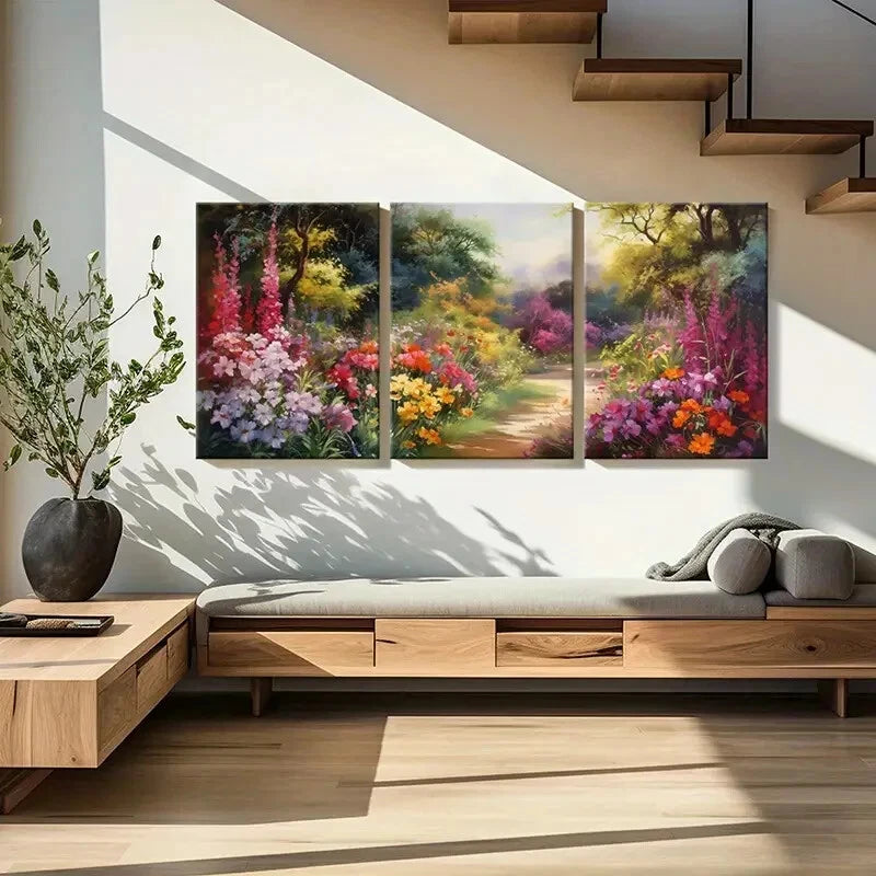 3pcs Colorful Flower Garden Watercolor Metal Print Ready to Hang Art - Bella Home Decor