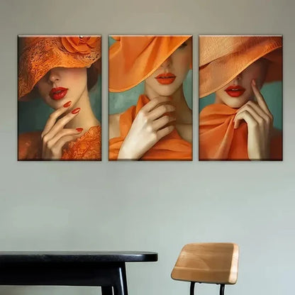 3pcs Col of Woman Wearing Hat Wall Art Set Canvas Unframed - High Quality Print 100% Australian Made Wall Canvas