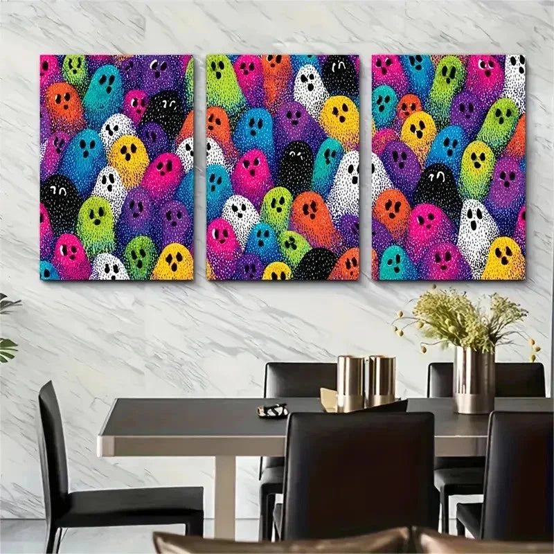 3pcs Ghosts & Disco Ball Design Perfect Perfect Wall Art Set Canvas Framed 50x70cm - High Quality Print 100% Australian Made Wall Canvas Ready to Hang - Bella Home Decor