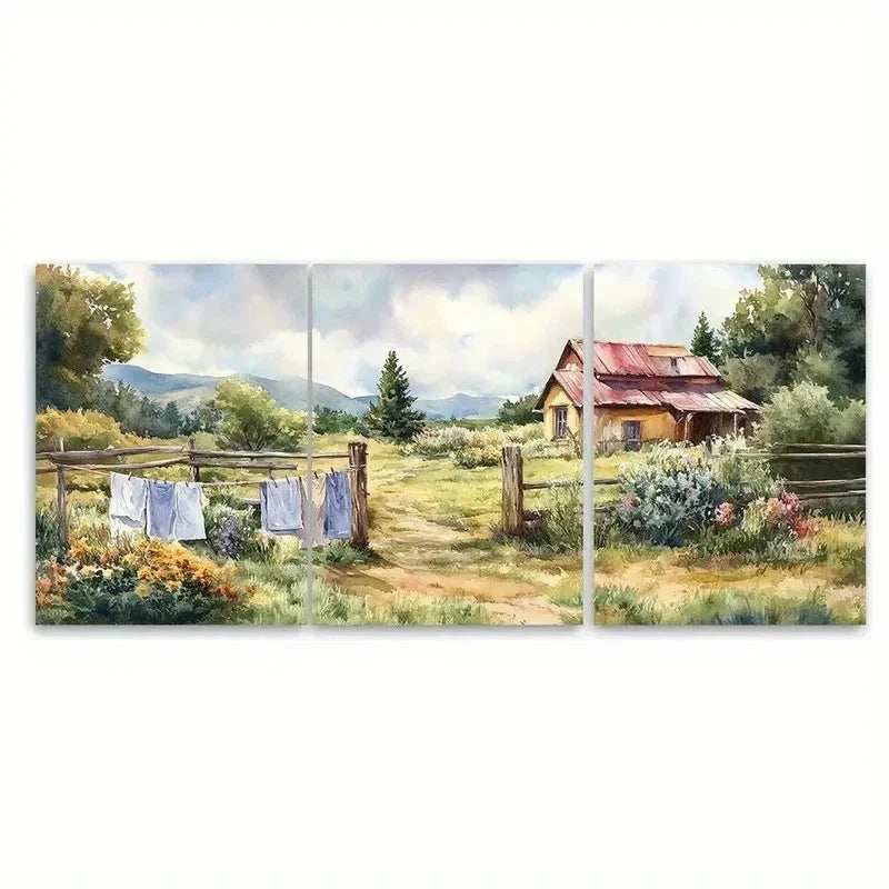 3pcs Rural Cottagecore Laundry DW  Wall Art Set Canvas Framed 60x90cm - High Quality Print 100% Australian Made Wall Canvas Ready to Hang