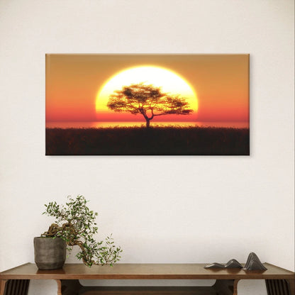 Golden Desert Sunset Tree Silhouette Wall Art Canvas Office Home Framed 120x60cm