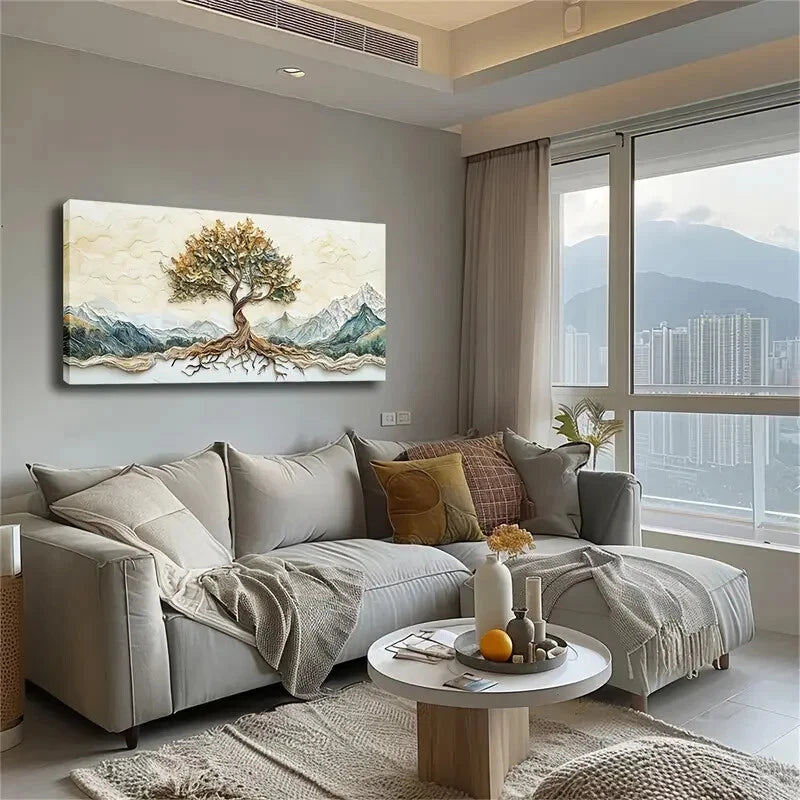 Mix Of Yellow And Green Leaves Wall Art Canvas Office Home Room Framed 120x60cm - Bella Home Decor