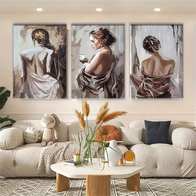 3pcs Scandinavian Nude Female Painting Metal Print Ready to Hang Art