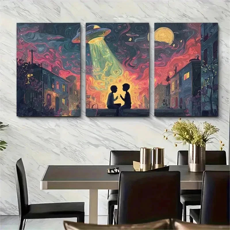 3pcs Surreal Alien Abduction Girly Perfect Wall Art Set Canvas Framed 50x70cm - High Quality Print 100% Australian Made Wall Canvas Ready to Hang