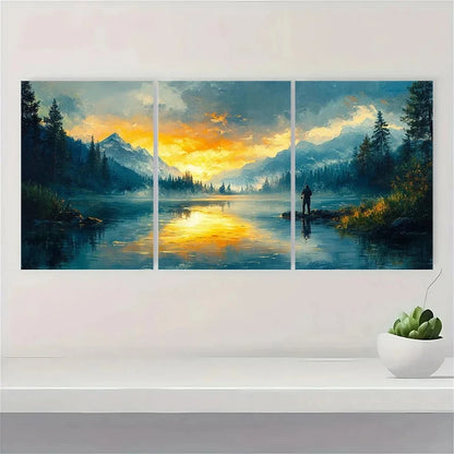 3pcs Serene River Scene Nature Metal Print Ready to Hang Art - Bella Home Decor