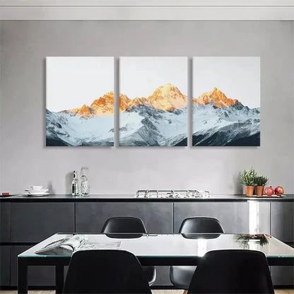 3pcs Snowy Mountain Peak Majestic Golden Perfect Wall Art Set Canvas Unframed - High Quality Print 100% Australian Made Wall Canvas