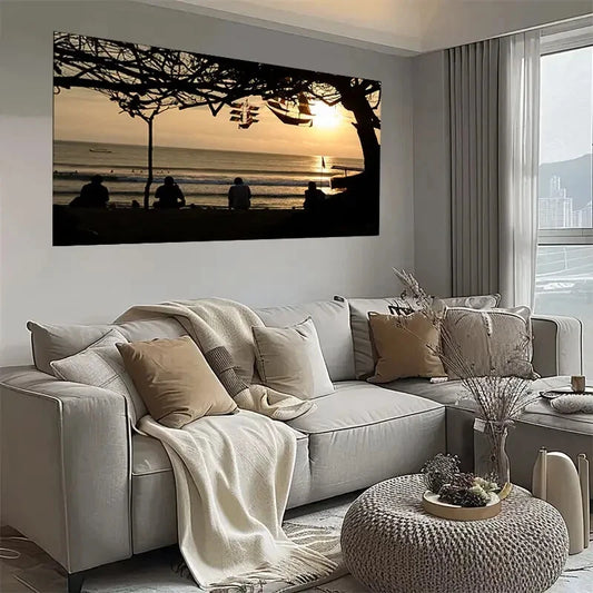 Vibrant Beach Scene Sunset Wall Art wall canvas office home room framed 120x60cm - Bella Home Decor