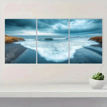3pcs Ocean Waves & Sandy Shore Scene Z    Wall Art Set Canvas Framed 60x90cm - High Quality Print 100% Australian Made Wall Canvas Ready to Hang
