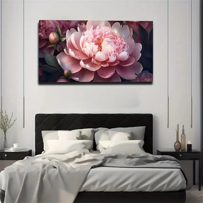 Pink Peonies & Peonies Flowers Wall Art Canvas Office Home Room Framed 120x60cm
