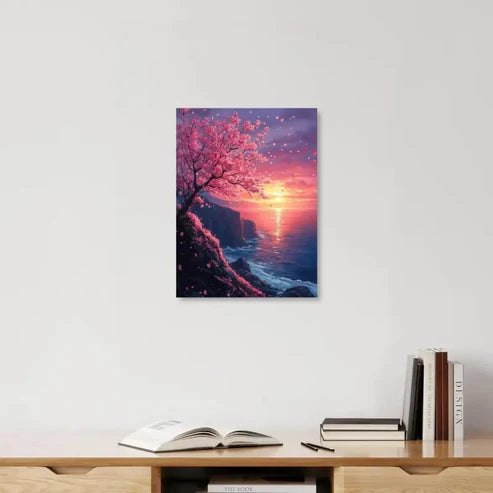 Beautiful Charming Sunset & Pink Cherry Blossoms 60x90cm Metal Print Ready to Hang