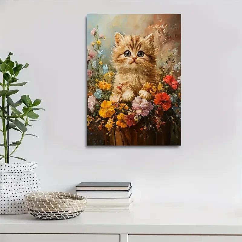 Beautiful Adorable Persian Kitten with Vibrant Flower 40x60cm Metal Print Ready to Hang - Bella Home Decor