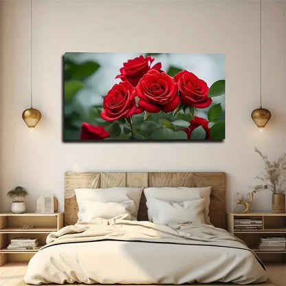 Vibrant Red Roses Wall Art Canvas Office Home Room Framed 120x60cm