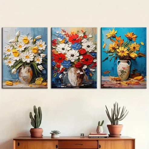 3pcs Painting Of A Modern Floral Bright Art Canvas Unframed - High Quality Print 100% Australian Made Wall Canvas