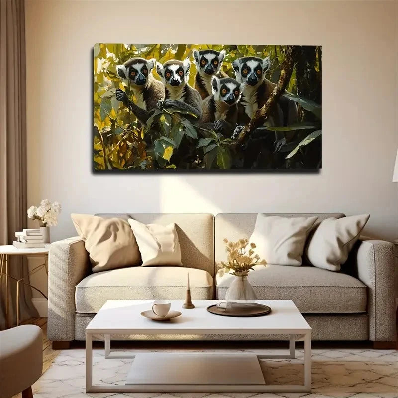 Long-Tailed Monkey Family Wall Art Canvas Office Home Room Framed 120x60cm
