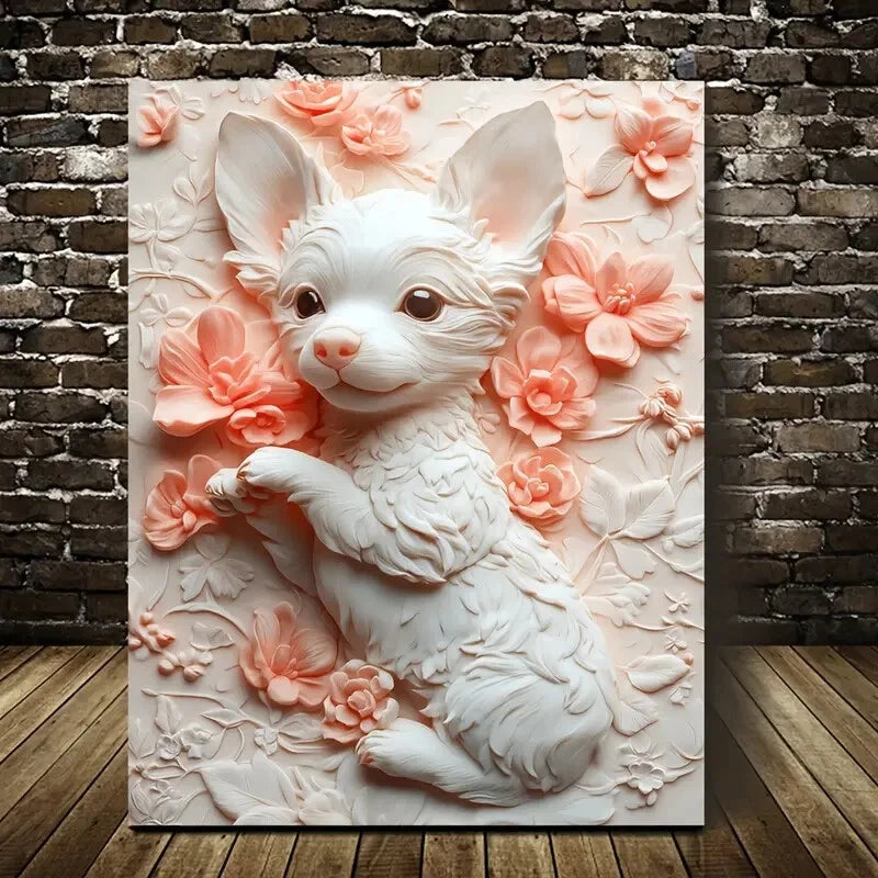 'Jack The Puppy' Heart Blossoms Painting 40x60cm Metal Print Ready to Hang - Bella Home Decor
