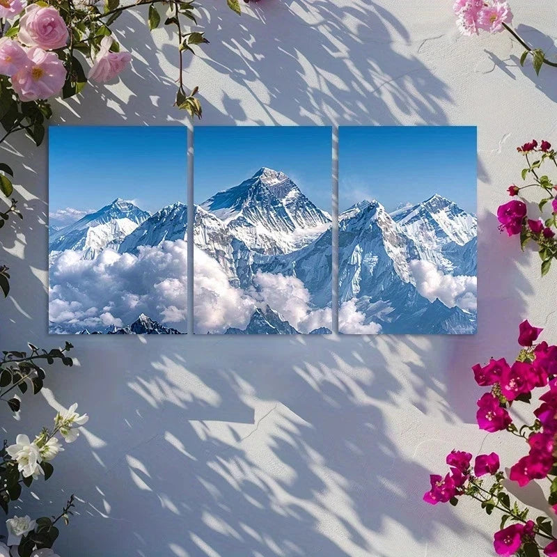 3pcs Aerial View of Mount Everest & Blue Sky Metal Print Ready to Hang Art - Bella Home Decor