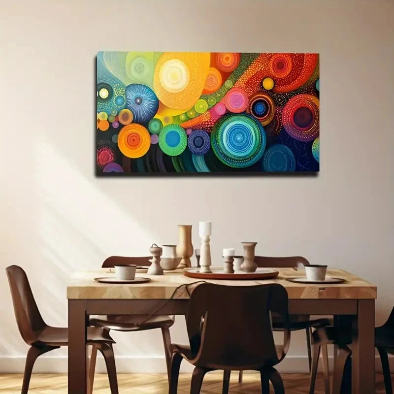 Vibrant Abstract Circle Décor Wall Art Canvas Office Home Room Framed 120x60cm