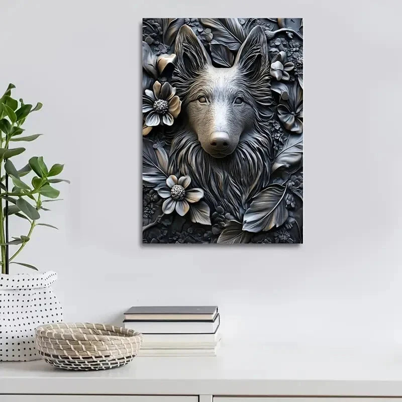 Featuring a Collie Among Blooming Flowers Painting 40x60cm Metal Print Ready to Hang - Bella Home Decor