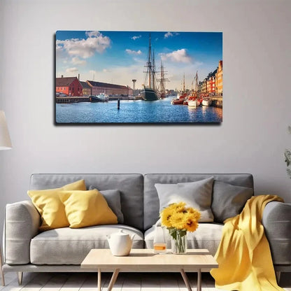 Port Of Call Wall Art Canvas Office Home Room Framed 120x60cm