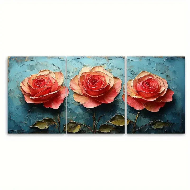3pcs Rose Painting Flowers Impasto T  Wall Art Set Canvas Framed 50x70cm - High Quality Print 100% Australian Made Wall Canvas Ready to Hang - Bella Home Decor