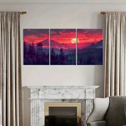 3pcs Sunset Red Sky Forest & Mountains Wall Art Canvas Unframed - High Quality Print 100% Australian Made Wall Canvas - Bella Home Decor