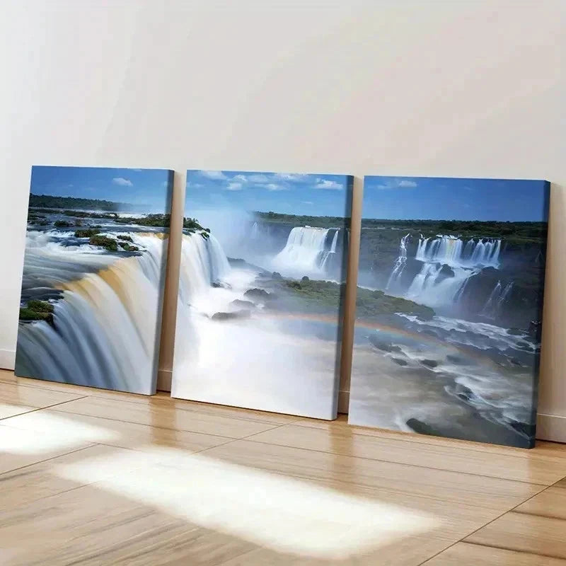 3pcs Iguazu Falls Argentina Natural Wall Art Set Canvas Framed 50x70cm - High Quality Print 100% Australian Made Wall Canvas Ready to Hang