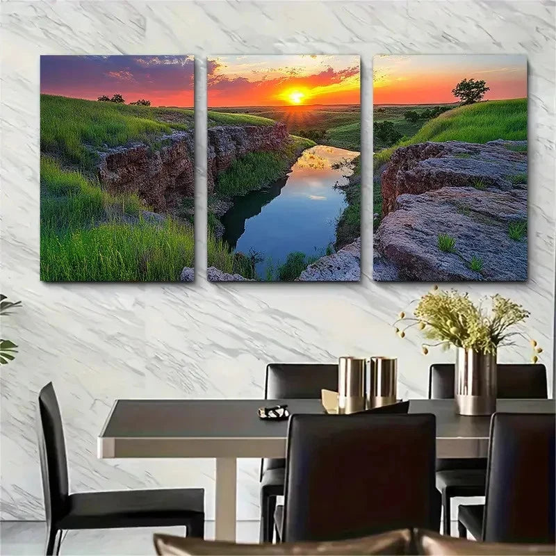 3pcs Oklahoma Sunset Landscape Décor Perfect Wall Art Set Canvas Framed 40x60cm - High Quality Print 100% Australian Made Wall Canvas Ready to Hang