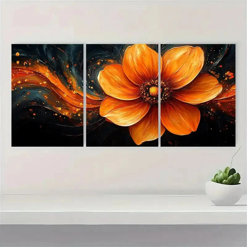 3pcs  Orange Flower Painting QW   Wall Art Set Canvas Framed 50x70cm - High Quality Print 100% Australian Made Wall Canvas Ready to Hang - Bella Home Decor