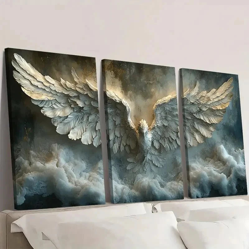 3pcs Angel Wings Abstract Vintage Style Wall Art Set Canvas Framed 60x90cm - High Quality Print 100% Australian Made Wall Canvas Ready to Hang