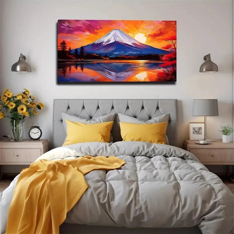 Vibrant Snow Mountain Sunset Wall Art Canvas Office Home Room Framed 120x60cm