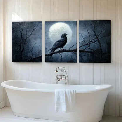 3pcs Mysterious Raven and Moon Night Perfect Wall Art Set Canvas Unframed - High Quality Print 100% Australian Made Wall Canvas