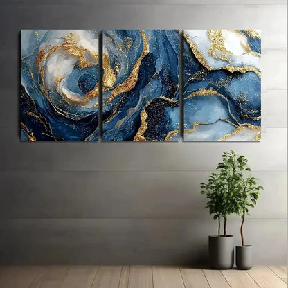 3pcs Abstract Swirling Patterns of Blue Purple Metal Print Ready to Hang Art - Bella Home Decor