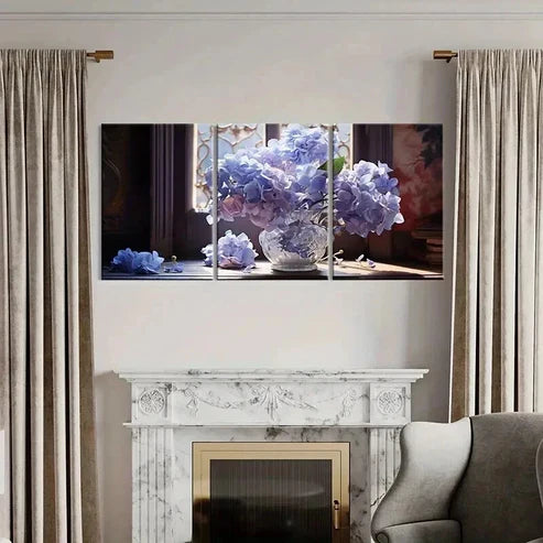 3pcs Vase Purple Flowers Hydrangeas Wall Art Canvas Unframed - High Quality Print 100% Australian Made Wall Canvas