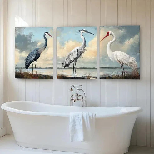 3pcs Elegant Crane Bird Wetland Wildlife Wall Art Canvas Unframed - High Quality Print 100% Australian Made Wall Canvas