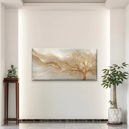 Golden Tree, Abstract Wave Wall Art Canvas Office Home Room Framed 120x60cm