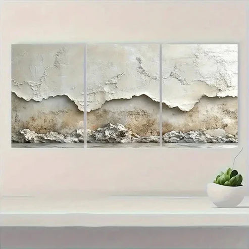 3pcs Minimalist Beige Textured gj Wall Wall Art Set Canvas Unframed - High Quality Print 100% Australian Made Wall Canvas - Bella Home Decor