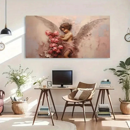 Vintage Abstract Cupid Angel Wall Art Canvas Office Home Room Framed 120x60cm - Bella Home Decor